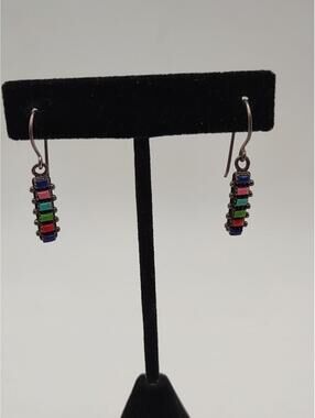 Vintage SE 925 Sterling Silver Multicolor Stone Earrings